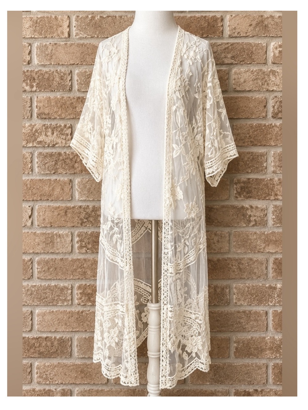NWT EMBER Long Lace Kimono/Duster in Ivory LG